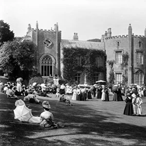 Public event at Prideaux Place, Padstow, Cornwall. Possibly 1899
