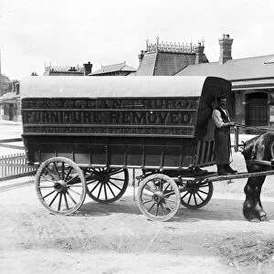 R & J Lean furniture remover wagon outside Truro Railway Station, Cornwall. After 1893