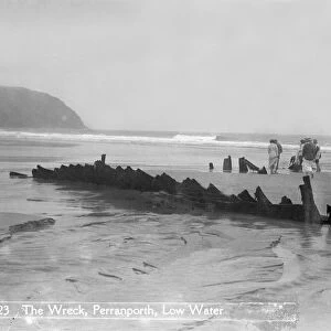 Remains of the French three-masted barque Seine at Perranporth, Cornwall. 1901