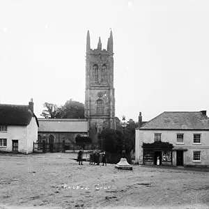 The Square looking towards the Church of St Probus and St Grace, Probus, Cornwall. Early 1900s