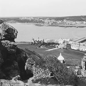 St Michaels Mount, Mounts Bay, looking towards Marazion, Cornwall. Probably 1895