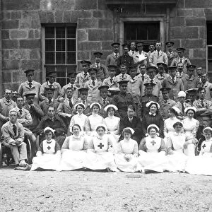Staff and patients outside the Royal Cornwall Infirmary, Truro, Cornwall. 21st July 1916