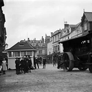 Steam roller outside the Red Lion, Truro, Cornwall. October 1913