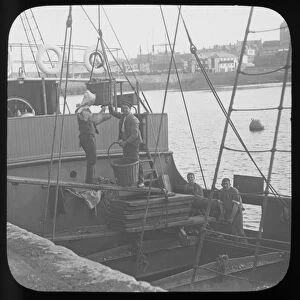 Steamer coaling, Penzance Harbour, Cornwall. Early 1900s