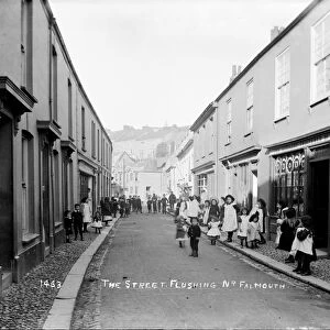 A street scene in Flushing, Cornwall. Early 1900s