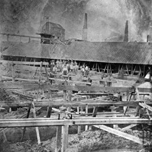 Surface workers at Wheal Sparnon dressing floor, Redruth, Cornwall. Around 1865