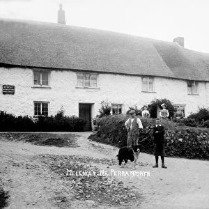 Thatched cottages, Mellingey, Cubert, Cornwall. Early 1900s