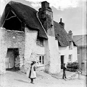 Thatched cottages, St Mawes, Cornwall. Before 1914