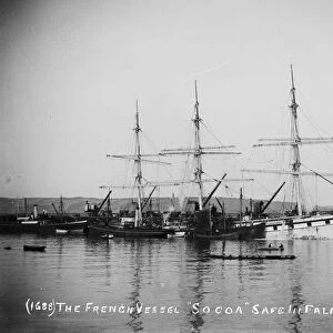 The three-masted French ship Socoa in Falmouth Harbour, Cornwall. 1906