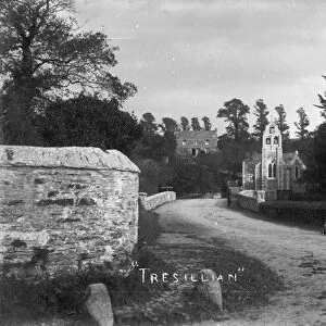 Tresillian Bridge with lady and dog, Tresillian, Cornwall. Around 1904