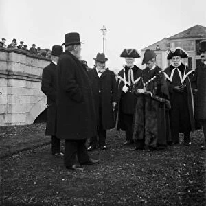 The Truro town Mayor and others at the opening of Worths Quay, Truro, Cornwall. Possibly 1905