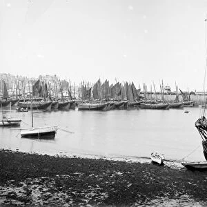 Unidentified ketch moored at West Pier, St Ives Harbour, Cornwall. Early 1900s