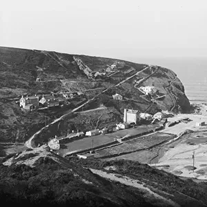 A view of the beach and village, Porthtowan, Cornwall. Probably 1940s