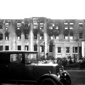 A view of the front of Carlyon Bay Hotel After the fire in 1931, St Austell, Cornwall. 27th-28th December 1931