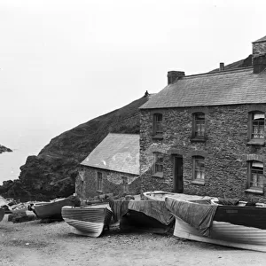 View of cottages and boats on slipway, Portloe, Veryan, Cornwall, 21st August 1911