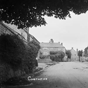 View up the hill in Constantine, Cornwall. Early 1900s