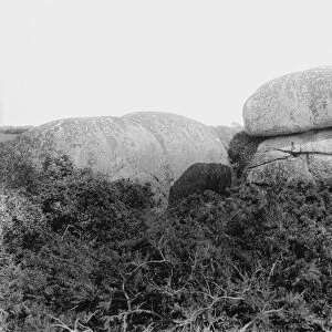 A view of huge granite boulders near Luxulyan Valley, Cornwall. 1909