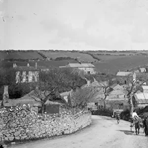 View looking down Nancherrow Hill to Tregaseal (Tregeseal), St Just in Penwith, Cornwall. Early 1900s