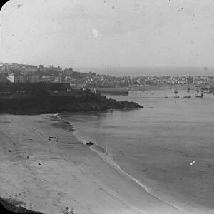 View over Porthminster towards the harbour, St Ives, Cornwall. 1900s