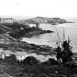 View over Porthminster towards the Island, St Ives, Cornwall. 1860s