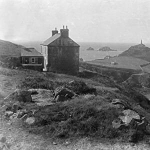 Wheal Call Count House looking west from Porth Ledden, Cape Cornwall, St Just in Penwith, Cornwall. Early 1900s