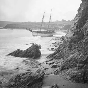 Wreck of the Loustic, Gyllyngvase Beach, Falmouth, Cornwall. January 1936