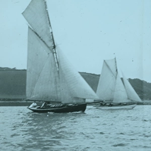 Yachts under sail, probably on the River Fal, Cornwall. Around 1925