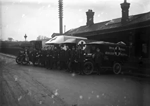 Images Dated 4th March 2016: Ambulance crews, Truro railway station, Cornwall. Around Christmas 1917