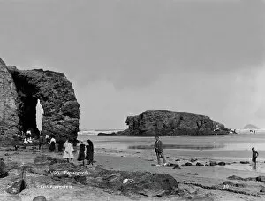 Images Dated 4th December 2018: Beach with Arch Rock and Chapel Rock (including Lion Rock), Perranporth, Perranzabuloe, Cornwall