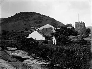 Boscastle Collection: Bridge, mill and Wellington Hotel, Boscastle, Cornwall. 19th June 1905