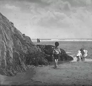 Perranporth Collection: Children on beach at Perranporth, Perranzabuloe, Cornwall. Early 1900s