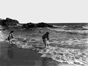 Breage Collection: Children paddling at Rinsey, Breage, Cornwall. Early 1900s