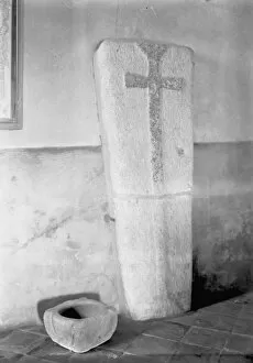 Images Dated 12th March 2019: Coffin lid, Church of St Sithney, Sithney, Cornwall. April 1935