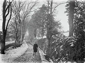 Coosebean Lane in the snow, Kenwyn, Cornwall. Early 1900s