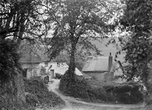 Ruan Lanihorne Collection: Cottages below the church, Ruan Lanihorne, Cornwall. Around 1900