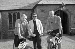 Images Dated 12th December 2019: Cyclists at St Bartholomews Church, Lostwithiel, Cornwall. July 1993