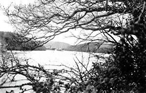 A distant view of Hain Line ships laid up off Woodbury Point, Kea, Cornwall. Early 1900s