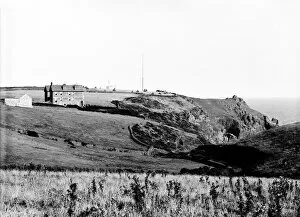 Landewednack Collection: Distant view of Lloyds signal station on Bass Point, The Lizard, Landewednack, Cornwall