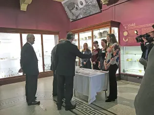 Event Prints: Duke of Cornwall views archaeology collections during a visit to the Royal Cornwall Museum to mark the bicentenary year