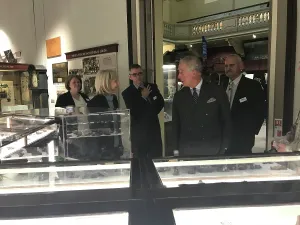 History Prints: Duke of Cornwall views geology collections during a visit to the Royal Cornwall Museum to mark the bicentenary year of