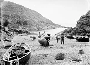 Images Dated 16th July 2018: Fishermen and boats on the beach at Portloe, Veryan, Cornwall. 3rd July 1912