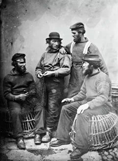 Images Dated 17th December 2019: Four fishermen, Polperro, Cornwall. Probably 1860s-1870s