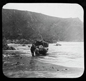 Fishing Collection: Fishing boat at Mullion Cove, Mullion, Cornwall. Around 1890s
