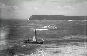 Images Dated 13th August 2019: Fishing boat in rough sea approaching the Camel Estuary, Padstow, Cornwall. Early 1900s