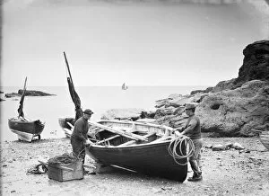 Images Dated 16th July 2018: Fishing boats and fishermen on beach, Portloe, Veryan, Cornwall. July 1912