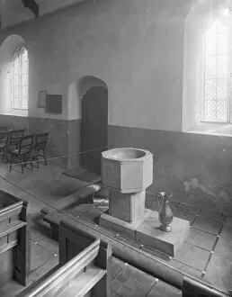 Sithney Collection: Font, Church of St Sithney, Sithney, Cornwall. Date unknown but probably early 1900s