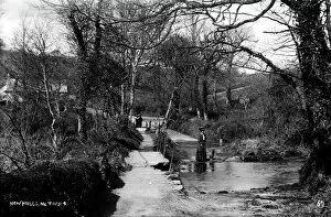 Images Dated 3rd July 2018: Ford and footbridge on the River Kenwyn, Newmills, Kenwyn, Cornwall. Early 1900s