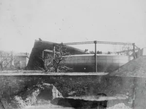 The gasholder after the explosion, Truro, Cornwall. October 1927