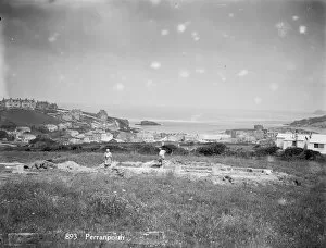 Images Dated 14th January 2020: General view of town and beach looking seaward, Perranzabuloe, Perranporth, Cornwall. Early 1900s