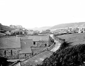 Images Dated 12th October 2018: General view of the town and beach from the railway embankment, Perranporth, Perranzabuloe